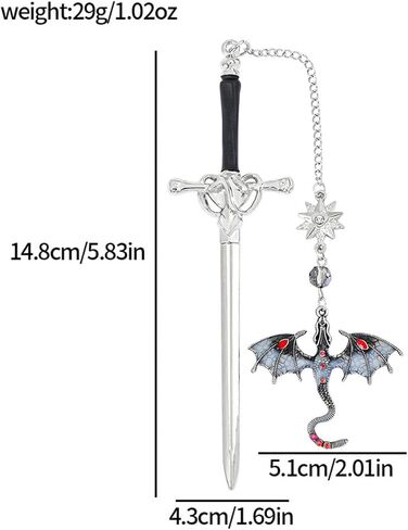 1Pc Retro Gold Red Terrace Gold Sword Dragon Tassel Metal Pendant Bookmark Reading Enthusiast Gift Birthday Teacher Reader Gift in Saudi Arabia