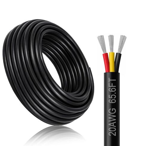 18 Gauge 3 Conductor Electrical Wire, 32.8FT Black Stranded Low Voltage 18/3 Cable PVC Case, 18 AWG Tinned Copper 3 Wire Cable, Flexible Extension Power Cord for LED Lamp Lighting Automotive in Saudi Arabia