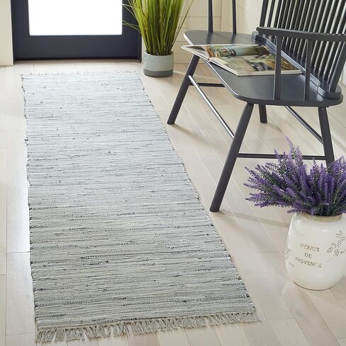 SAFAVIEH Rag Rug Collection Runner Rug - 2'3" x 14', Grey, Handmade Boho Stripe Cotton, Ideal for High Traffic Areas in Living Room, Bedroom (RAR121A) in Saudi Arabia
