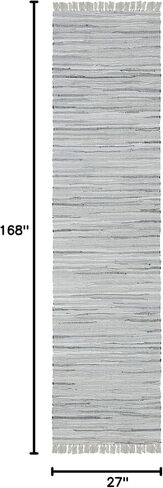 SAFAVIEH Rag Rug Collection Runner Rug - 2'3" x 14', Grey, Handmade Boho Stripe Cotton, Ideal for High Traffic Areas in Living Room, Bedroom (RAR121A) in Saudi Arabia