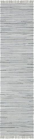SAFAVIEH Rag Rug Collection Runner Rug - 2'3" x 14', Grey, Handmade Boho Stripe Cotton, Ideal for High Traffic Areas in Living Room, Bedroom (RAR121A) in Saudi Arabia