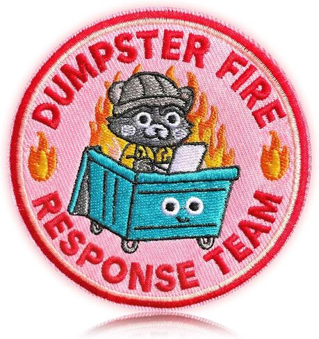 Dumpster Fire Response Team Patch 3" Embroidered Funny Hook and Loop Backing Red Cherry Bow Morale Patch for Backpacks, Hats, Bags, Dog Harness, Vests, Patch Wall in Kuwait
