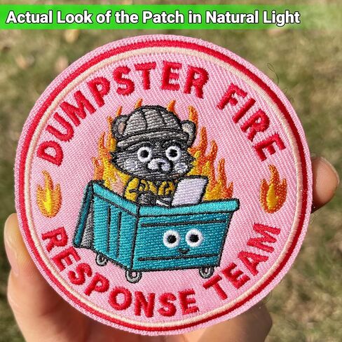 Dumpster Fire Response Team Patch 3" Embroidered Funny Hook and Loop Backing Red Cherry Bow Morale Patch for Backpacks, Hats, Bags, Dog Harness, Vests, Patch Wall in Kuwait