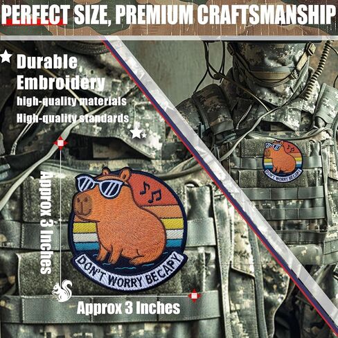 Chill Capybara Morale Patch – “Don’t Worry Be Capy" Funny 3" Embroidered Animal Patch with Sunglasses, Hook & Loop Backing for Backpacks, Jackets, Dog Vests, Tactical Gear & Patch Walls in Kuwait