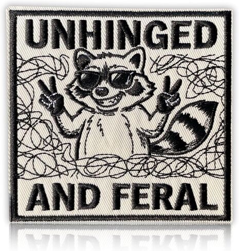 Funny Hook and Loop Embroidered Unhinged and Feral Patch Embroidered Badge Patch Hook and Loop Backing Unhinged and Feral Cute Animal Embroidery Patch for Backpacks, Hats, Bags,Dog Harness, Vests in Kuwait