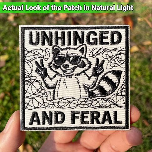 Funny Hook and Loop Embroidered Unhinged and Feral Patch Embroidered Badge Patch Hook and Loop Backing Unhinged and Feral Cute Animal Embroidery Patch for Backpacks, Hats, Bags,Dog Harness, Vests in Kuwait