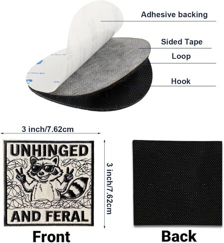 Funny Hook and Loop Embroidered Unhinged and Feral Patch Embroidered Badge Patch Hook and Loop Backing Unhinged and Feral Cute Animal Embroidery Patch for Backpacks, Hats, Bags,Dog Harness, Vests in Kuwait