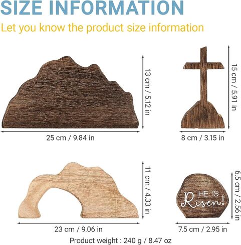 مشهد عيد الفصح للمقبرة الفارغة والزخارف المتقاطعة، خشبي، لقد قام عيد الفصح، مشهد القيامة، مشهد المهد، صليب يسوع، صينية متدرجة للمنزل الديني المسيحي، رف طاولة، رف مكتب، مزرعة in Kuwait
