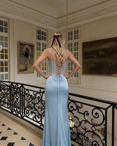 Spaghetti Straps Satin Illusion Prom Dresses for Teens 2026 Corset Mermaid Pleated Formal Evening Gown with Slit in Saudi Arabia