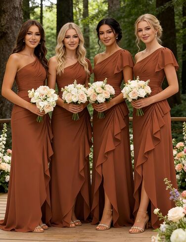 فساتين وصيفة العروس بكتف واحد من ForElise للنساء من الشيفون والكشكشة حورية البحر فستان سهرة رسمي in Kuwait