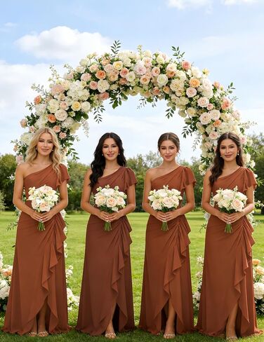 فساتين وصيفة العروس بكتف واحد من ForElise للنساء من الشيفون والكشكشة حورية البحر فستان سهرة رسمي in Kuwait