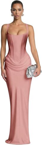 Square Neck Drop Waist Bridesmaid Dresses for Women Satin Corset Pleated Mermaid Formal Prom Evening Gowns in Kuwait