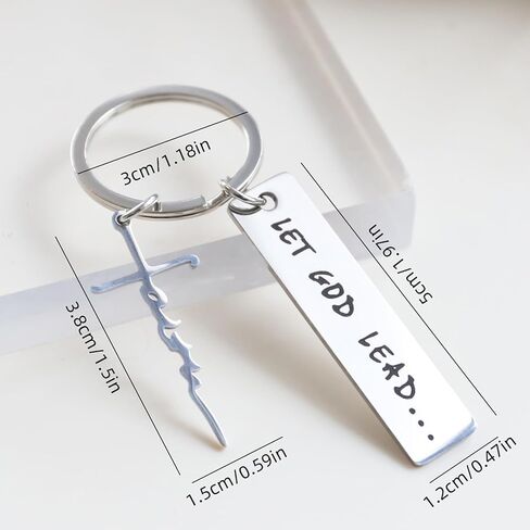Let God Lead Faith Cross Stainless Steel Keychain, Christian Religious Key Chain Ring Purse Bag Backpack Charm Daily Gift in Saudi Arabia