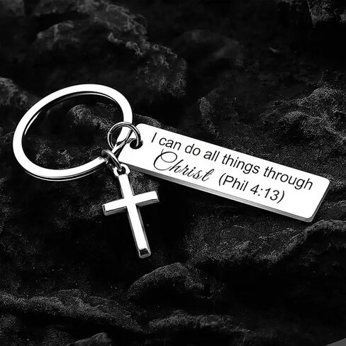 Let God Lead Faith Cross Stainless Steel Keychain, Christian Religious Key Chain Ring Purse Bag Backpack Charm Daily Gift in Saudi Arabia