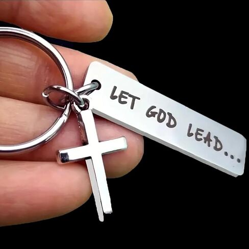 Let God Lead Faith Cross Stainless Steel Keychain, Christian Religious Key Chain Ring Purse Bag Backpack Charm Daily Gift in Saudi Arabia
