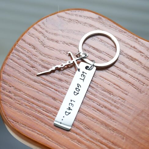 Let God Lead Faith Cross Stainless Steel Keychain, Christian Religious Key Chain Ring Purse Bag Backpack Charm Daily Gift in Saudi Arabia