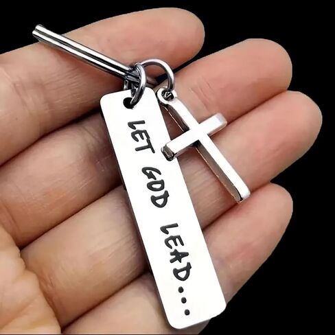 Let God Lead Faith Cross Stainless Steel Keychain, Christian Religious Key Chain Ring Purse Bag Backpack Charm Daily Gift in Saudi Arabia