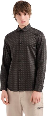Armani Exchange Men's Regular Fit Cotton Satin Button Down All Over Lettering Pattern in Saudi Arabia