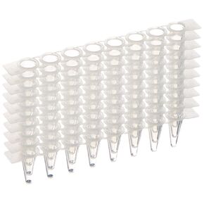 Axygen PCR-0108-LP-RT-C Polypropylene Low Profile Thin Wall PCR Tube Strip with Real Time Strip Cap, Conical Bottom, 0.1ml Capacity, Non-Sterile, 8 Tubes and Caps/Strip, Clear (Case of 1250)