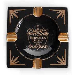 Hermanos Diablo Large Cigar Ashtray for Outdoor Outside Patio Indoor, Black Gold Ceramic Ash Tray Fancy & Cool 4 holders perfect cenicero for your cigarros, Luxury Ashtrays for men