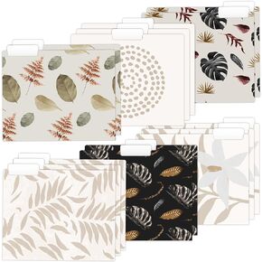 15 Decorative File Folders, 6 Elegant & Classy Designs File Folders Letter Size, Folders, Premium Quality 300gsm 1/3 Tabs Waterproof, Warm Color Palette, Office Folder 9.5 x 11.5in