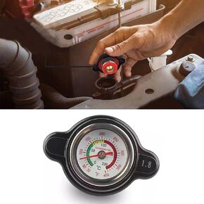 1 PC Car Modified Pressure Radiator Cap with Thermometer, Durable Waterproof Metal 1.8 Bar Car Fuel Tank Cap for Real-time Temperature Monitoring, Compatible with Most Car Models (Black)