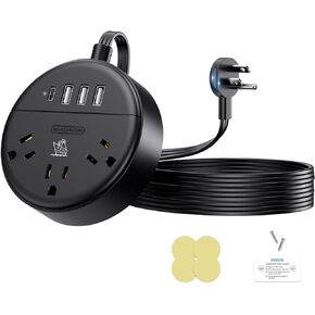 NTONPOWER 15 FT Extension Cord, Flat Plug Power Strip with 3 AC Outlets and 4 USB Ports(1 USB C), Long Extension Cord, Wall Mount Power Strip for Home Office Dorm Room Essentials