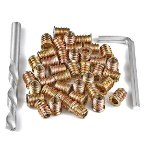 100 Pieces M6x15mm Threaded Insert Nuts Furniture Screws Nut Thread Fasteners Threaded Inserts Hex Drive Furniture Wood Nuts Assortment Furniture Series(with Hex Spanner)