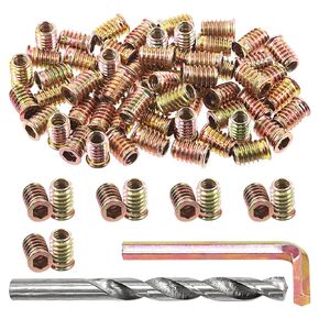 Swpeet 60Pcs 5/16" - 18 x 20mm Carbon Steel Color Zinc Plated Wood Inserts and 11mm Twist Drill with 1Pcs Wrench Assortment Kit, Bolt Furniture Screw in Nut Threaded Hex Socket Drive