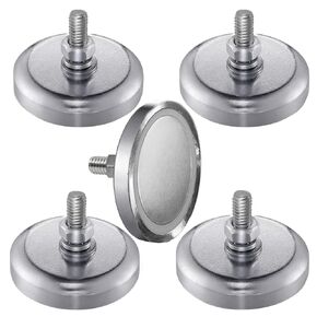 5 Pcs Neodymium Round Magnet with M6 Male Thread 150 Lb Circular Magnet with Washer nut Round Base Mounting Magnet for Lighting, Camera Other Brackets