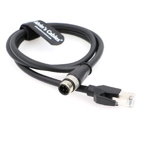 Alvin's Cables M12 4 Position D Coded to RJ45 Shielded Ethernet Cable Flexible Network Cord Cat5e SFTP 24AWG Black PUR Jacket P67 Waterproof 3.2ft/1M
