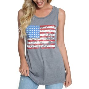 Womens American Flag Tank Tops 4th of July Loose Sleeveless Stars Stripes Patriotic T Shirt