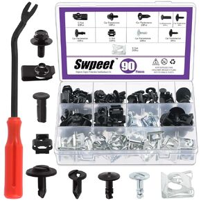 Swpeet 72Pcs Universal Metal Engine Under Cover Body Bolts Bumper Fender and Metal Trim Panel Spring Clip Auto Car U-Clip Trim Moulding Clip with Matched Screws Compatible with Most Cars