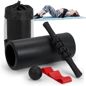 5 in1 Foam Roller Set, Deep Tissue Muscle Massage, Trigger Point Foam Roller Muscle Massage, Fitness Exercise Foam Roller, Massage Roller, Massage Ball, Stretching Strap for Pilates Yoga (Black)