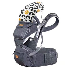 Baby Hip Seat Carrier - 6 in 1 Front Back Breathable Polyester Ergonomic Hipseat Infant Backpack Carrier with Adjustable Straps Detachable Hood for Newborn 4 to 36 Months,4 Season/Gray