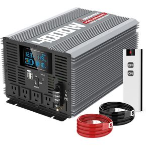 4000 Watt Pure Sine Wave Power Inverter 12V DC to 110 / 120V AC with 4 AC Sockets, Type-C Port, Dual USB Ports, AC Terminal Blocks, LCD Display, Remote Control for Home Solar System Emergency