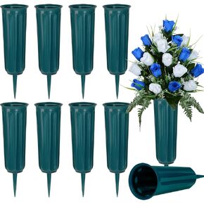 Cemetery Vases Memorial Flower Vase Plastic Flower Holders with Spikes for Flowers Headstones Cemetery Grave Decoration (10, Grey), Flower is not Included, Gray, HP240327