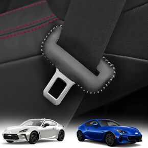 KUNGKIC Car Safety Belt Buckle Covers For Toyota GR86 Subaru BRZ 2021 2022 2023 2024 PU Leather Seat Belt Clips Cover Anti-Scratch Seat Belt Buckle Protector Car Interior Accessories 2 Pcs Gray Line