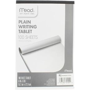 Writing Tablet,Top-bound,Plain,15 lb,6"x9",100 Sh,White [Set of 4]