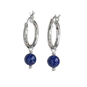 Lapis Lazuli Earrings - Hoop Earrings for Women - Royal Blue Dangle Earrings - Hoops with Charms - Sterling Silver or 14k Gold Filled (14k gold filled)