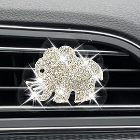 Auto Diamond Elephant Car Air Conditioning Outlet Clip Decorative Car Air Vent Clip Charm, Bling Car Accessories, Car Interior Decoration Charm, Cute Car Decor (Silver)