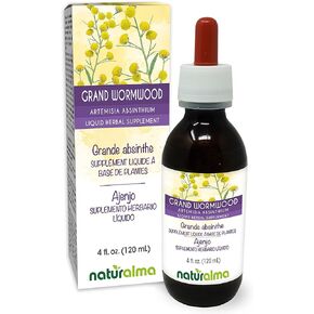 Grand Wormwood or Absinthe (Artemisia Absinthium) herb with Flowers Alcohol-Free Tincture Naturalma | 4 fl oz Liquid Extract in Drops | Herbal Supplement | Vegan | Product of Italy