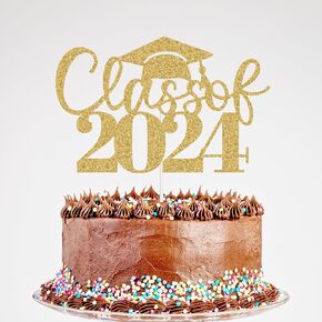 Glitter Class of 2024 Cake Topper - Congrats Grad 2024, Senior High School Graduation Party Decoration Supplies Gold in Kuwait
