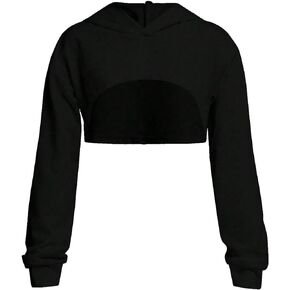 OYOANGLE Girl's Long Sleeve Drop Shoulder High Low Asymmetrical Hem Crop Hoodie Top Black 10 Years