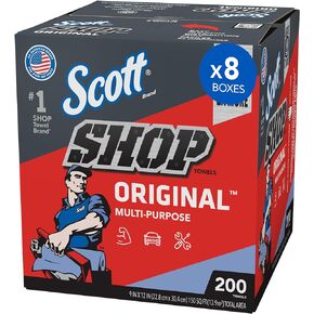 Scott® Shop Towels Original (75190), Blue, Pop-Up Dispenser Box (200 Towels/Box, 8 Boxes/Case, 1,600 Towels/Case)