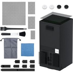 Dust Filter Cover for XBOX Series X with PVC Dust Filter, Silicone Dust Plugs for Ports, 13 in 1 Dust Kit for XBOX X with 4 Thumb Caps, 2 Brushes, Rag and Accessories Storage Bag