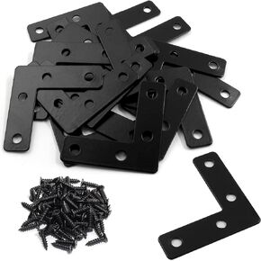 BokWin 20PCS Mending Plates，L-Shape Corner Braces Black Flat Corner Braces for Wood 1.57x1.57"/ 40x40mm Right Angle Mending Repair Plates with Screws