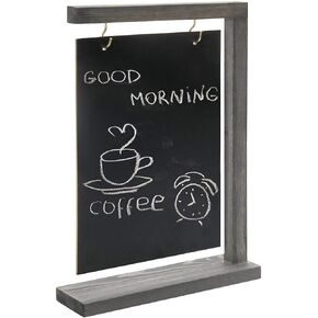 MyGift Rustic Gray Wood Hanging Tabletop Removable Chalkboard Sign and Stand with 2 Hooks, Wedding and Events Table Number Sign, Small Erasbale Menu Board