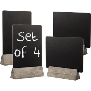 MyGift Set of 4 Tabletop Dual Sided Chalkboard Signs with Burnt Solid Wood Base, Decorative Wedding Table Place Card Signage, Rustic Small Kitchen Countertop Memo Board
