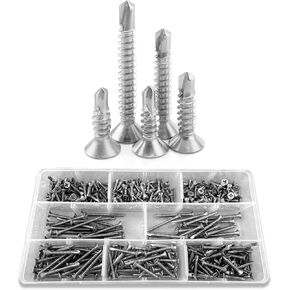 مجموعة متنوعة من براغي معدنية ذات رأس مسطح من الفولاذ المقاوم للصدأ بخيط كامل من الفولاذ المقاوم للصدأ 410 مع محرك فيليبس، 400 قطعة - مثالية لأعمال النجارة والأعمال المعدنية والمشروعات اليدوية in Kuwait